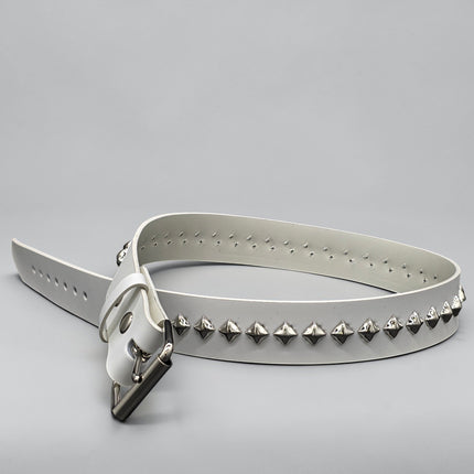 BT126-175 WHT GENUINE WHITE LEATHER 1 DIAMOND STUDDED BELT