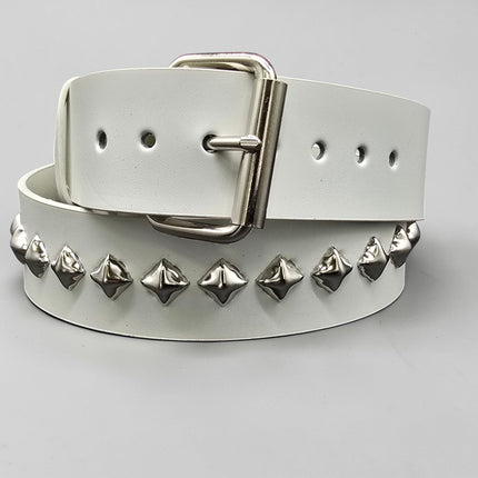 BT126-175 WHT GENUINE WHITE LEATHER 1 DIAMOND STUDDED BELT