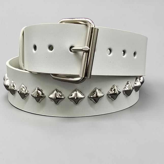 BT126-175 WHT GENUINE WHITE LEATHER 1 DIAMOND STUDDED BELT