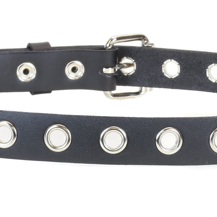 BT127 1 ROW GROMMET EYELET BLACK LEATHER BELT