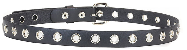 BT127 1 ROW GROMMET EYELET BLACK LEATHER BELT