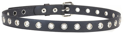 BT127 1 ROW GROMMET EYELET BLACK LEATHER BELT