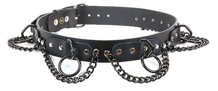BT130-BS BLACK LOOP & RING & CHAIN BLACK LEATHER BELT
