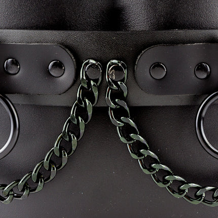 BT130-BS BLACK LOOP & RING & CHAIN BLACK LEATHER BELT