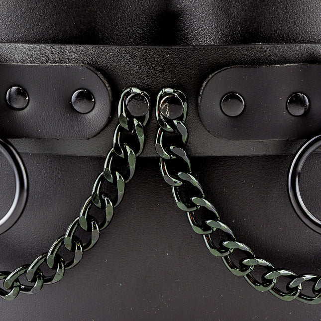 BT130-BS BLACK LOOP & RING & CHAIN BLACK LEATHER BELT