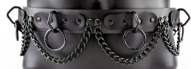 BT130-BS BLACK LOOP & RING & CHAIN BLACK LEATHER BELT