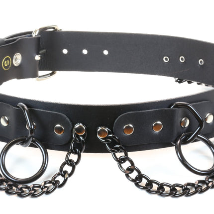 BT130-BS BLACK LOOP & RING & CHAIN BLACK LEATHER BELT