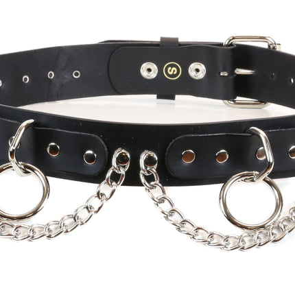BT130 BLACK LEATHER BELT, 1 1/4" LOOP & RING AND CHAIN, 1 1/2" WIDE