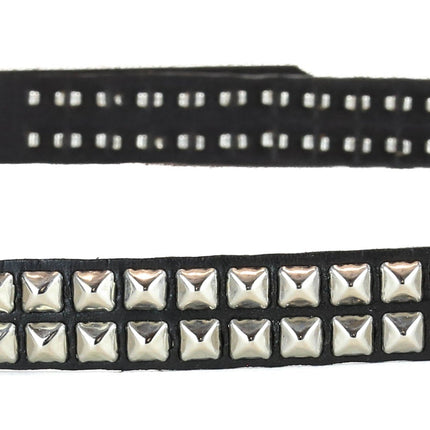 BT131 2 ROW PYRAMID STUD BLACK LEATHER BELT
