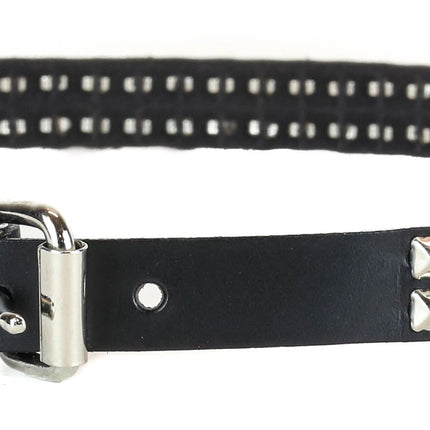 BT131 2 ROW PYRAMID STUD BLACK LEATHER BELT