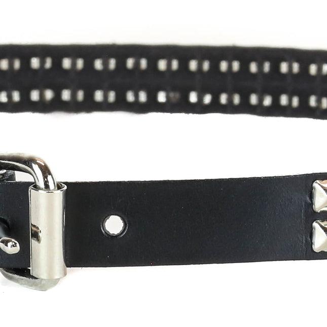BT131 2 ROW PYRAMID STUD BLACK LEATHER BELT