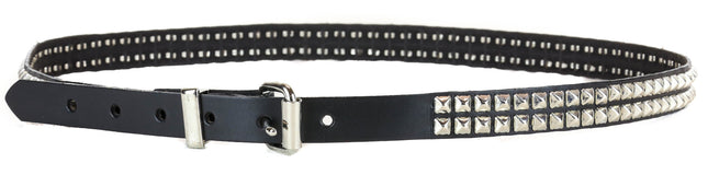 BT131 2 ROW PYRAMID STUD BLACK LEATHER BELT