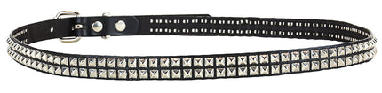 BT131 2 ROW PYRAMID STUD BLACK LEATHER BELT