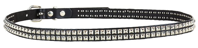 BT131 2 ROW PYRAMID STUD BLACK LEATHER BELT