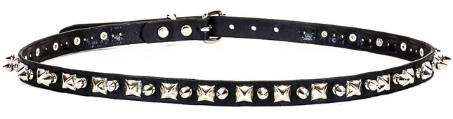 BT132 SPIKE & PYRAMID STUDS ALTERNATE BLACK LEATHER BELT