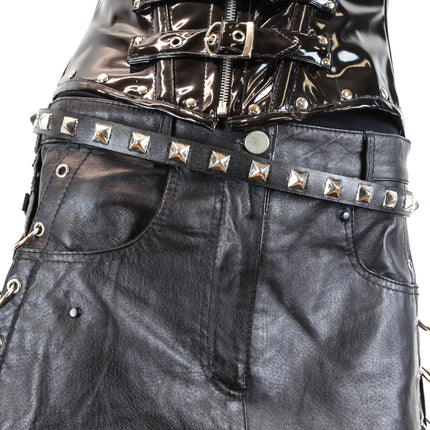 BT132 SPIKE & PYRAMID STUDS ALTERNATE BLACK LEATHER BELT