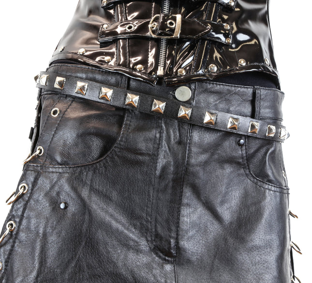 BT132 SPIKE & PYRAMID STUDS ALTERNATE BLACK LEATHER BELT