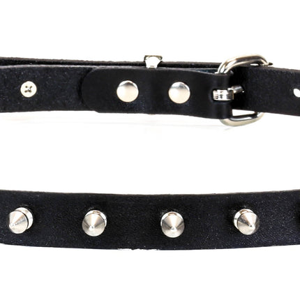 BT133 1 ROW SPIKE BLACK LEATHER BELT