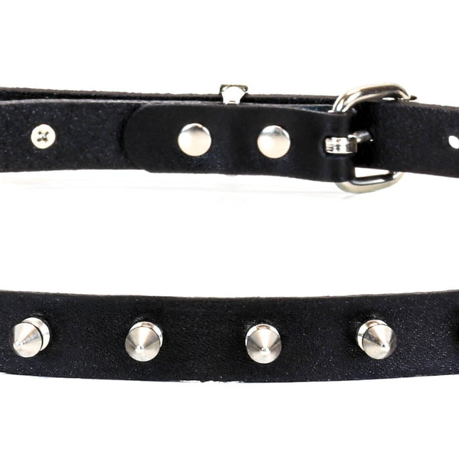 BT133 1 ROW SPIKE BLACK LEATHER BELT