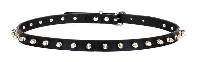 BT133 1 ROW SPIKE BLACK LEATHER BELT