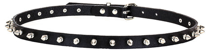 BT133 1 ROW SPIKE BLACK LEATHER BELT