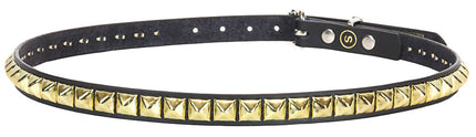 BT134-BRASS  1 ROW 1/2" PYRAMID STUDS BLACK LEATHER BELT
