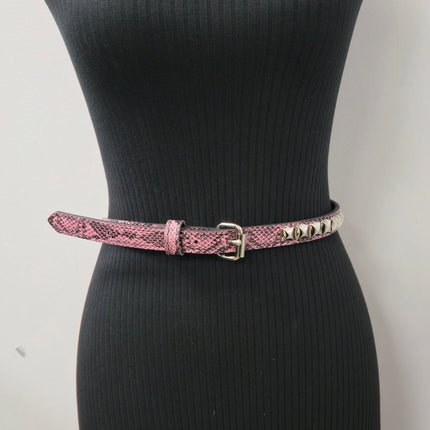 BT134SNK-PNK  PINK SNAKE 1 ROW PYRAMID STUD BELT