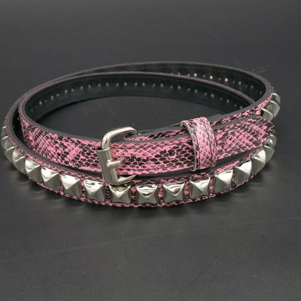 BT134SNK-PNK  PINK SNAKE 1 ROW PYRAMID STUD BELT