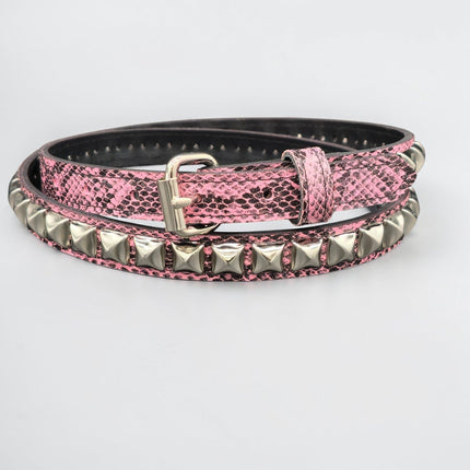 BT134SNK-PNK  PINK SNAKE 1 ROW PYRAMID STUD BELT