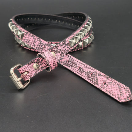 BT134SNK-PNK  PINK SNAKE 1 ROW PYRAMID STUD BELT