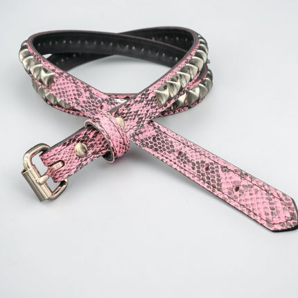 BT134SNK-PNK  PINK SNAKE 1 ROW PYRAMID STUD BELT