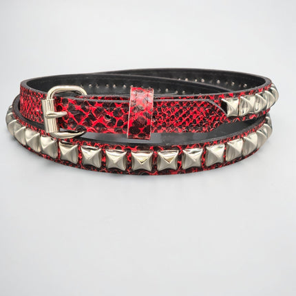 BT134SNK-RED  RED SNAKE 1 ROW PYRAMID STUD BELT