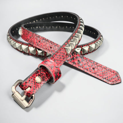 BT134SNK-RED  RED SNAKE 1 ROW PYRAMID STUD BELT