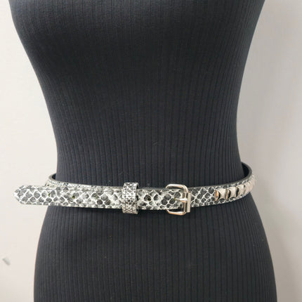 BT134SNK-WHT  WHITE SNAKE 1 ROW PYRAMID STUD BELT