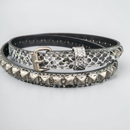 BT134SNK-WHT  WHITE SNAKE 1 ROW PYRAMID STUD BELT