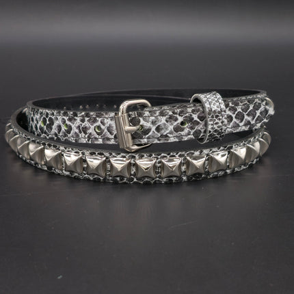 BT134SNK-WHT  WHITE SNAKE 1 ROW PYRAMID STUD BELT