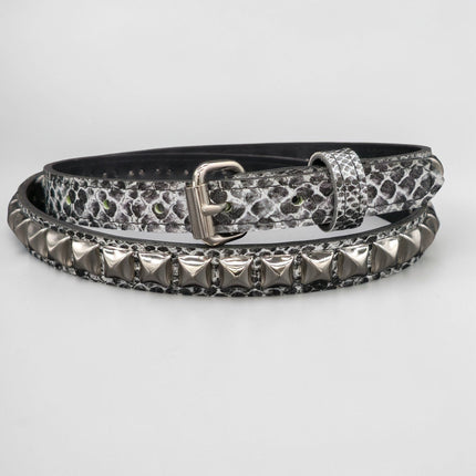 BT134SNK-WHT  WHITE SNAKE 1 ROW PYRAMID STUD BELT