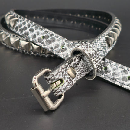 BT134SNK-WHT  WHITE SNAKE 1 ROW PYRAMID STUD BELT