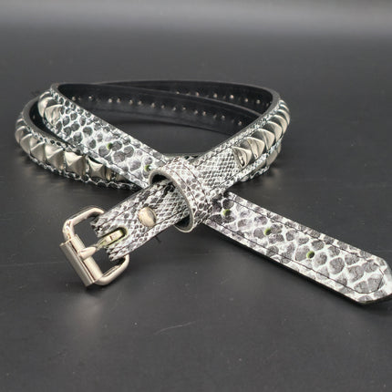 BT134SNK-WHT  WHITE SNAKE 1 ROW PYRAMID STUD BELT