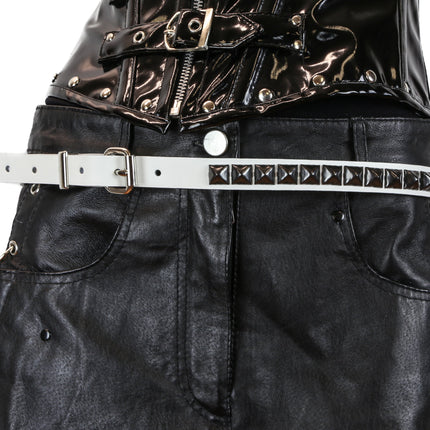 BT134WHT-BS VEGAN WHITE LEATHER BLACK STUDDED BELT