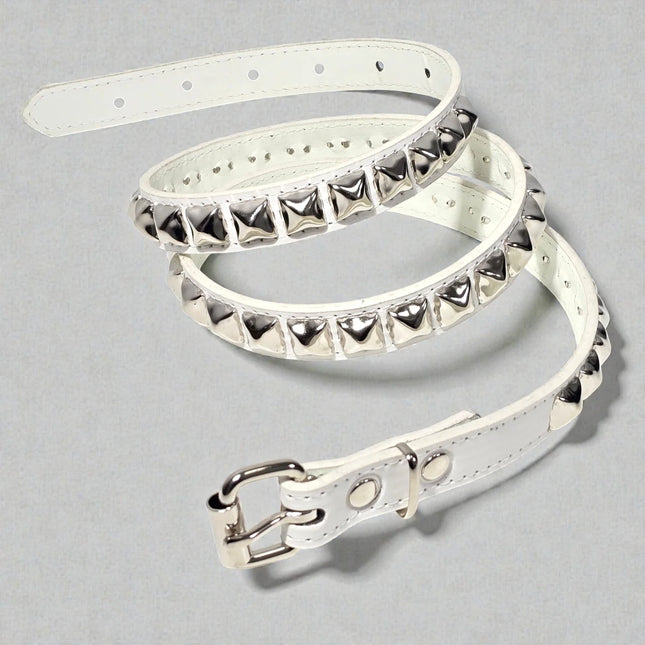 BT134VG-WHT 1 ROW WHITE VEGAN  LEATHER BLACK STUDDED BELT