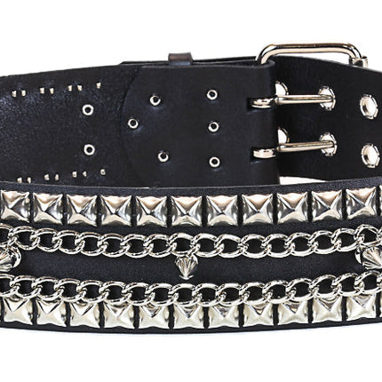 BT136 BLACK LEATHER BELT, 1 ROW 1" SPIKES