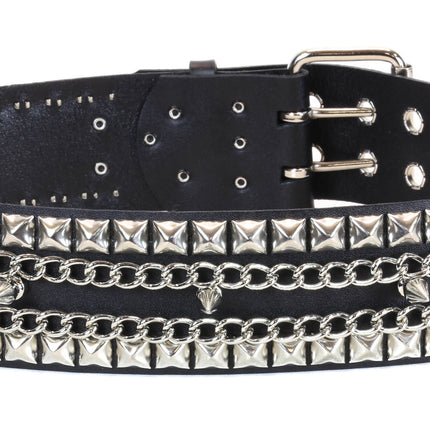 BT136 BLACK LEATHER BELT, 1 ROW 1" SPIKES