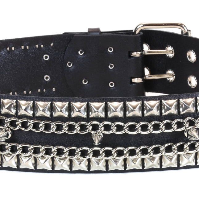 BT136 BLACK LEATHER BELT, 1 ROW 1" SPIKES