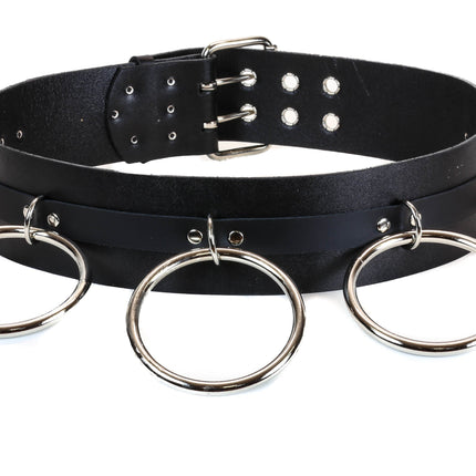 BT138 2 RINGS 2 KEY HOLDERS 2 TONGUE BUCKLES BLACK LEATHER BELT