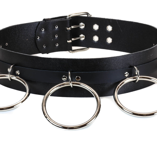 BT138 2 RINGS 2 KEY HOLDERS 2 TONGUE BUCKLES BLACK LEATHER BELT