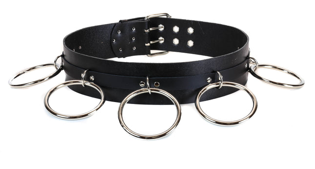 BT138 2 RINGS 2 KEY HOLDERS 2 TONGUE BUCKLES BLACK LEATHER BELT
