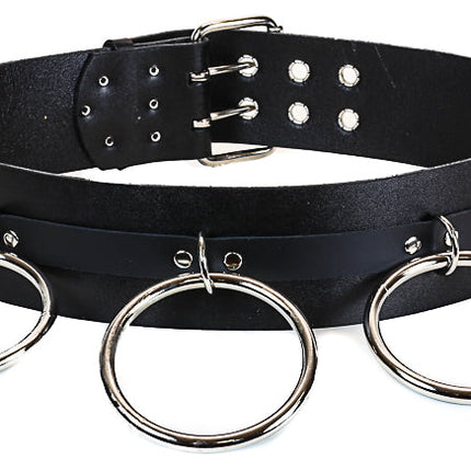 BT138 2 RINGS 2 KEY HOLDERS 2 TONGUE BUCKLES BLACK LEATHER BELT