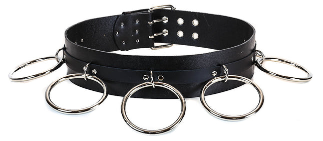 BT138 2 RINGS 2 KEY HOLDERS 2 TONGUE BUCKLES BLACK LEATHER BELT