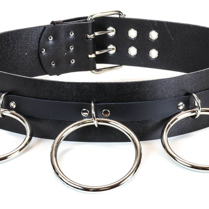 BT138 2 RINGS 2 KEY HOLDERS 2 TONGUE BUCKLES BLACK LEATHER BELT